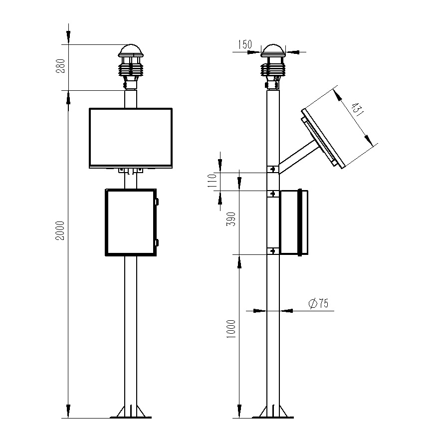 六要素一體式氣象站產(chǎn)品尺寸圖